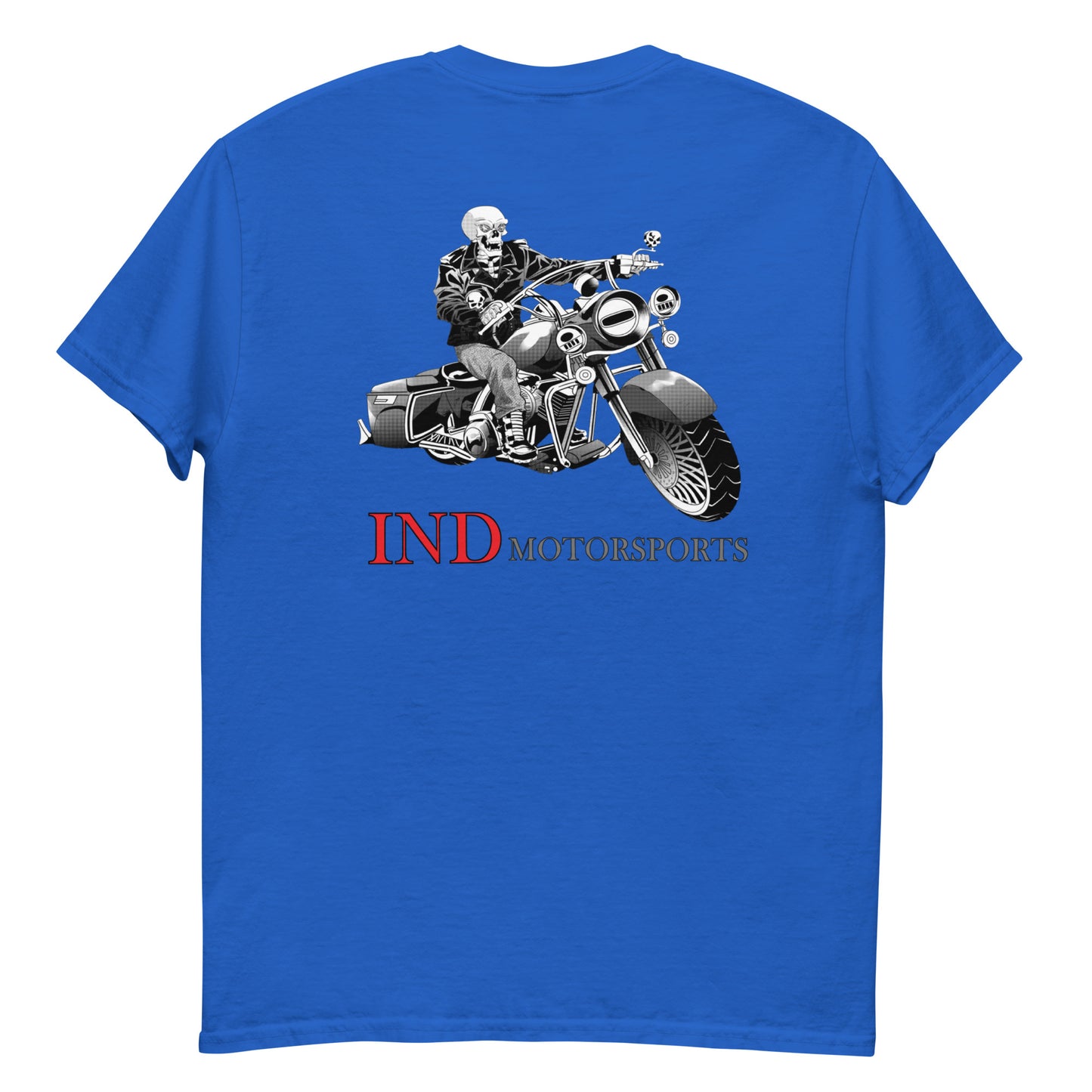 Men's classic tee with IND Motorsports on front and Logo Symbol on Back