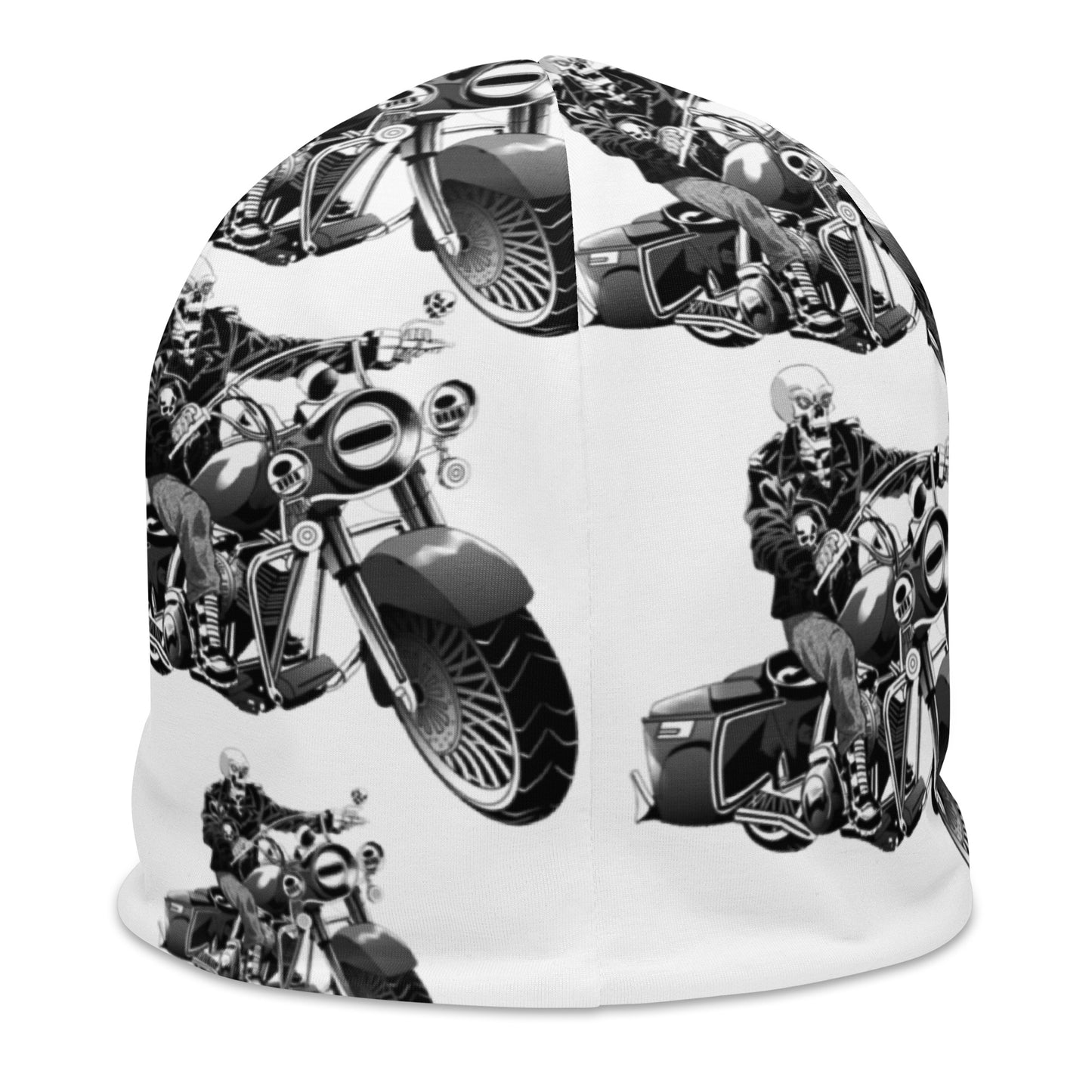 All-Over Print Beanie With Skull Riding Motorcycle
