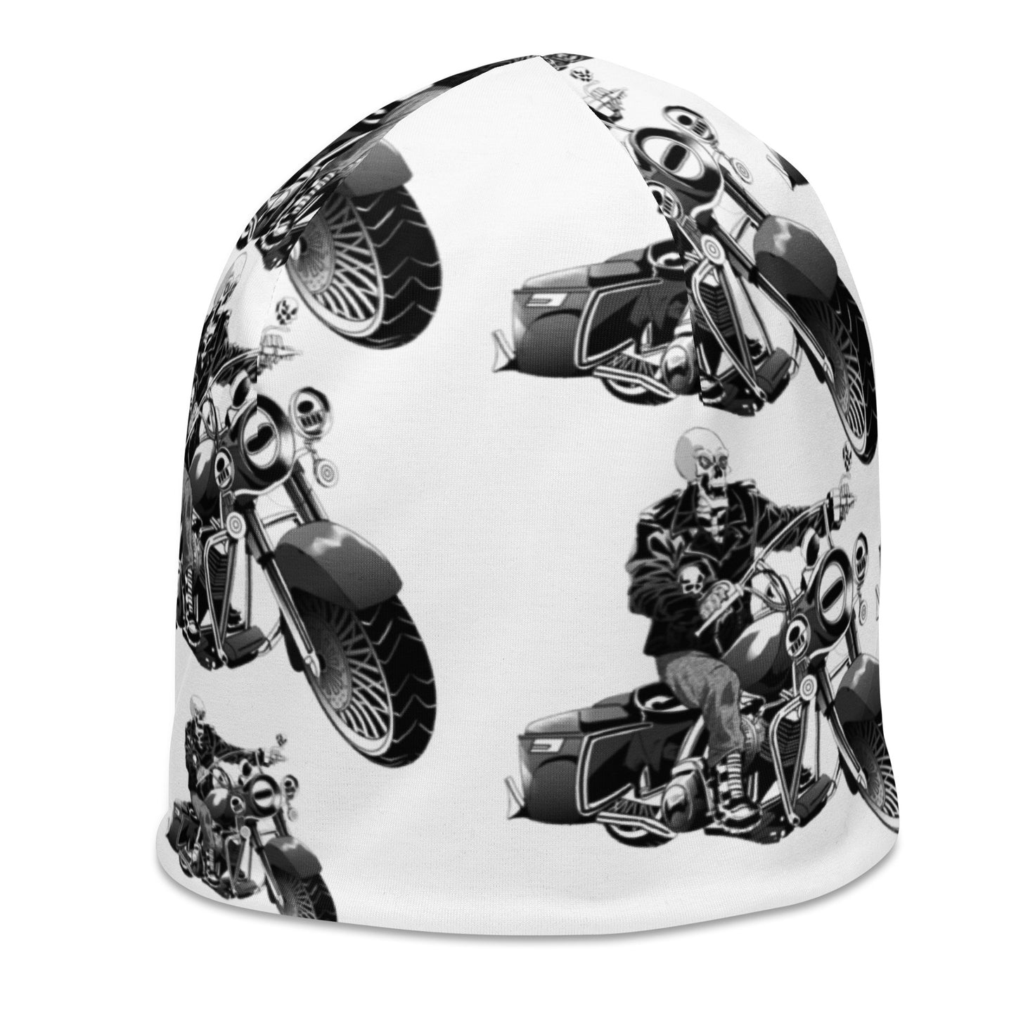 All-Over Print Beanie With Skull Riding Motorcycle